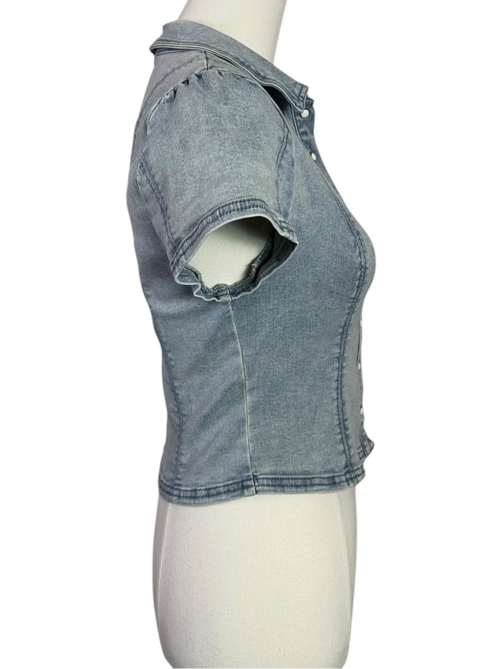 Free People Western Bohemian Pearl Snap Midnight Rider Denim Baby Shirt XS - Picture 6 of 12